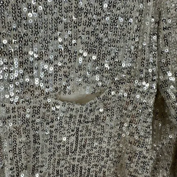 FLAWED - Mac Duggal Sequin Wrap Evening Gown Silver 8 #8490 - Picture 10 of 13